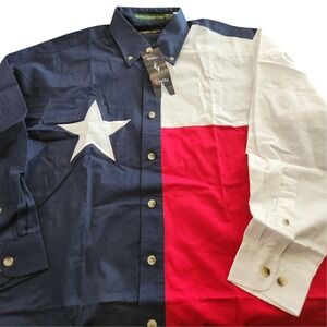Tiger Hill Texas Flag Shirt Mens S Navy Red White Cotton Twill Button Down NWT
